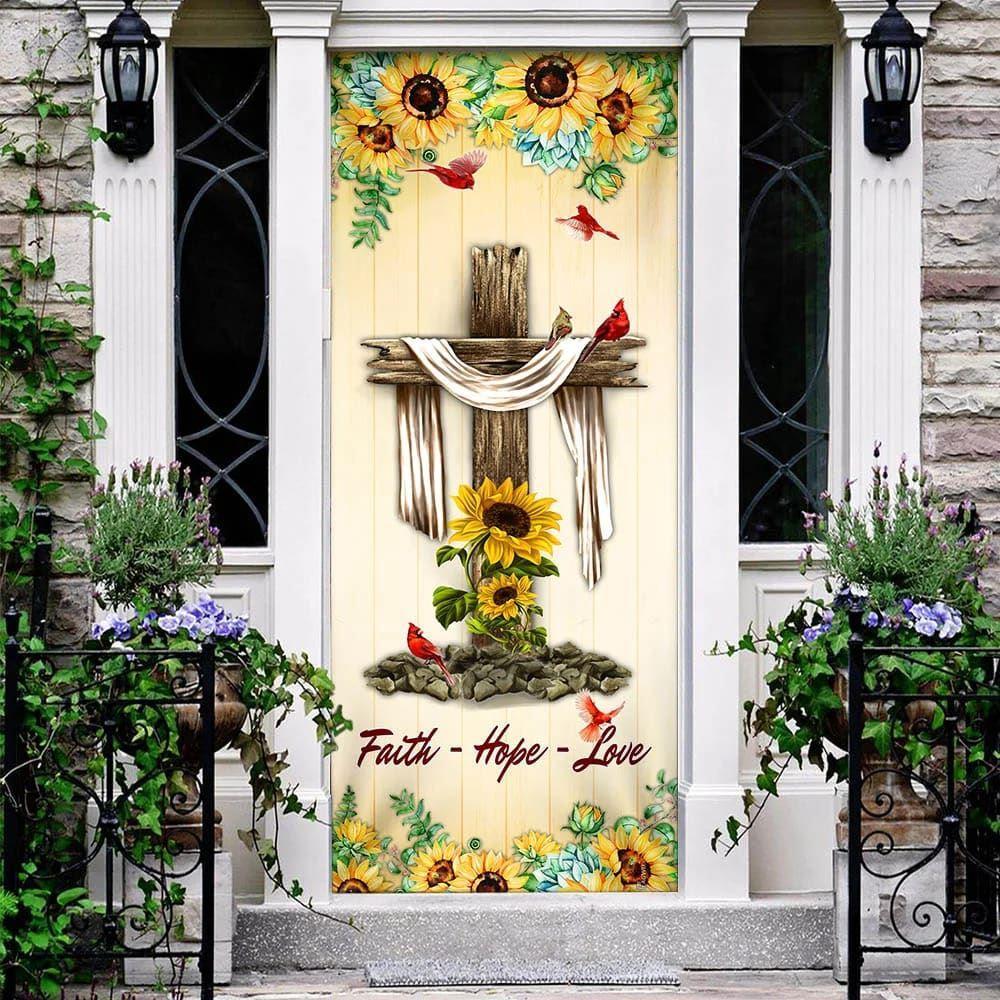 Jesus Cross. Faith, Hope, Love Door Cover, Christian Home Decor, Gift For Christian