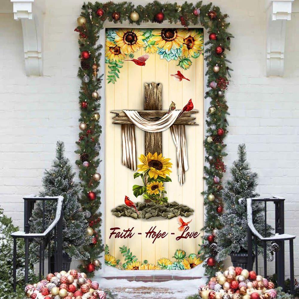 Jesus Cross. Faith, Hope, Love Door Cover, Christian Home Decor, Gift For Christian