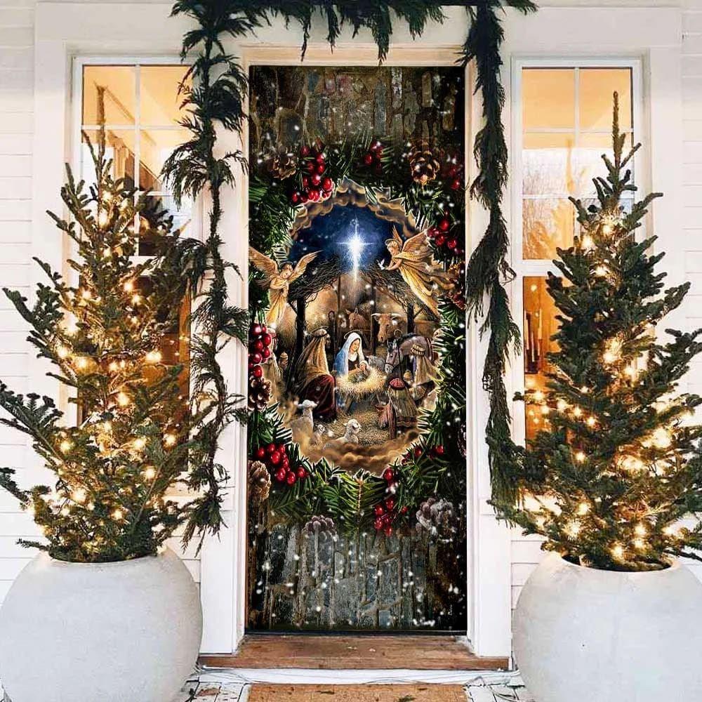 Jesus Is Born Door Cover, Christmas Silent Night Door Cover, Gift For Christian