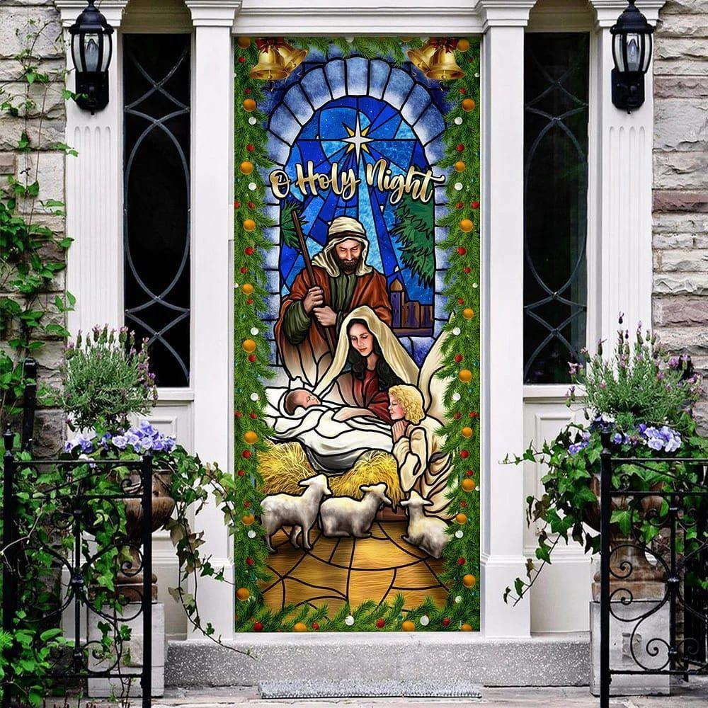 Jesus Is Born O Holy Night Nativity of Jesus Christmas Door Cover, Jesus Door Cover, Gift For Christian