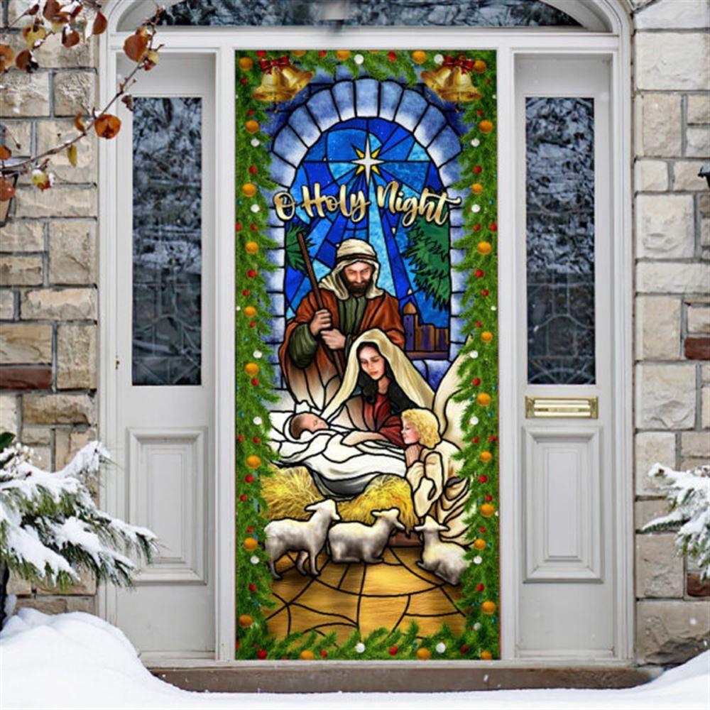 Jesus Is Born O Holy Night Nativity of Jesus Christmas Door Cover, Jesus Door Cover, Gift For Christian