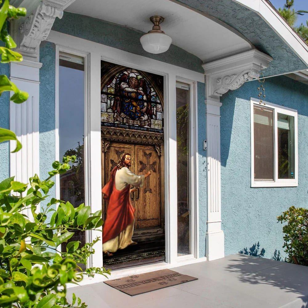 Jesus Is Knocking At The Door Door Cover, Christian Home Decor, Gift For Christian