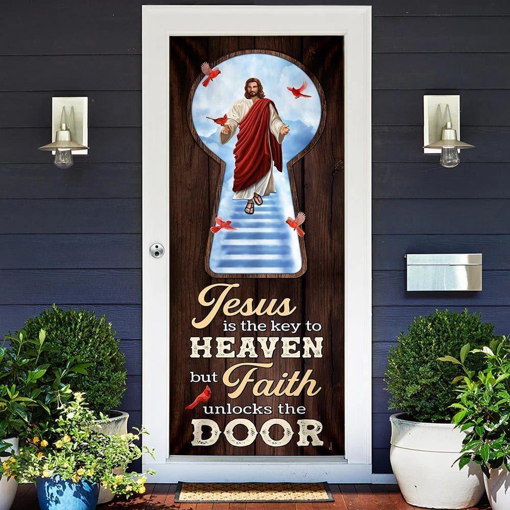 Jesus Is The Key To Heaven Door Cover, Christian Home Decor, Gift For Christian