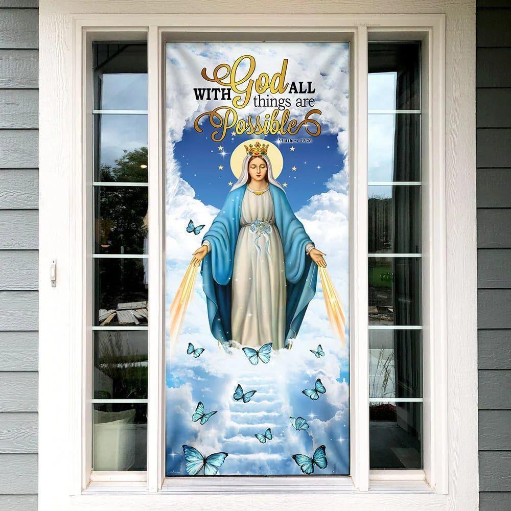 Mother Maria Door Cover With God All Things Are Possible, Christian Home Decor, Gift For Christian