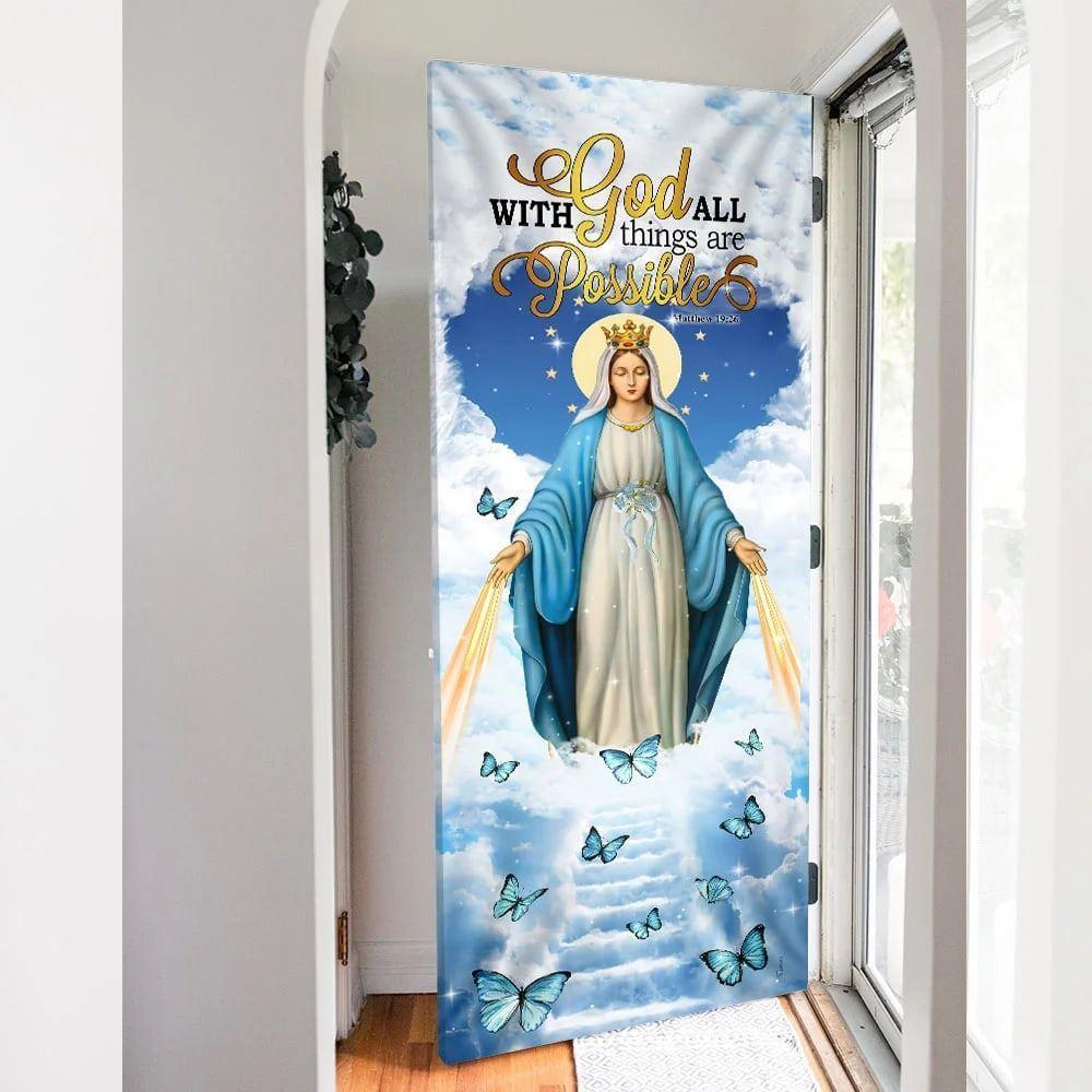Mother Maria Door Cover With God All Things Are Possible, Christian Home Decor, Gift For Christian