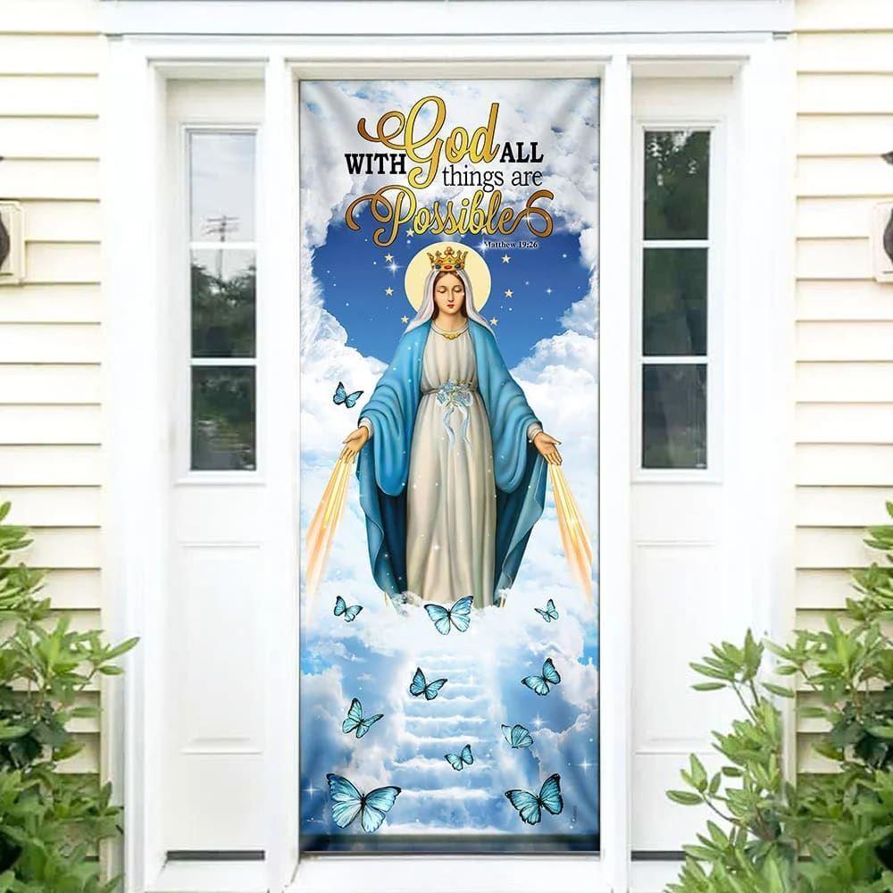 Mother Maria Door Cover With God All Things Are Possible, Christian Home Decor, Gift For Christian