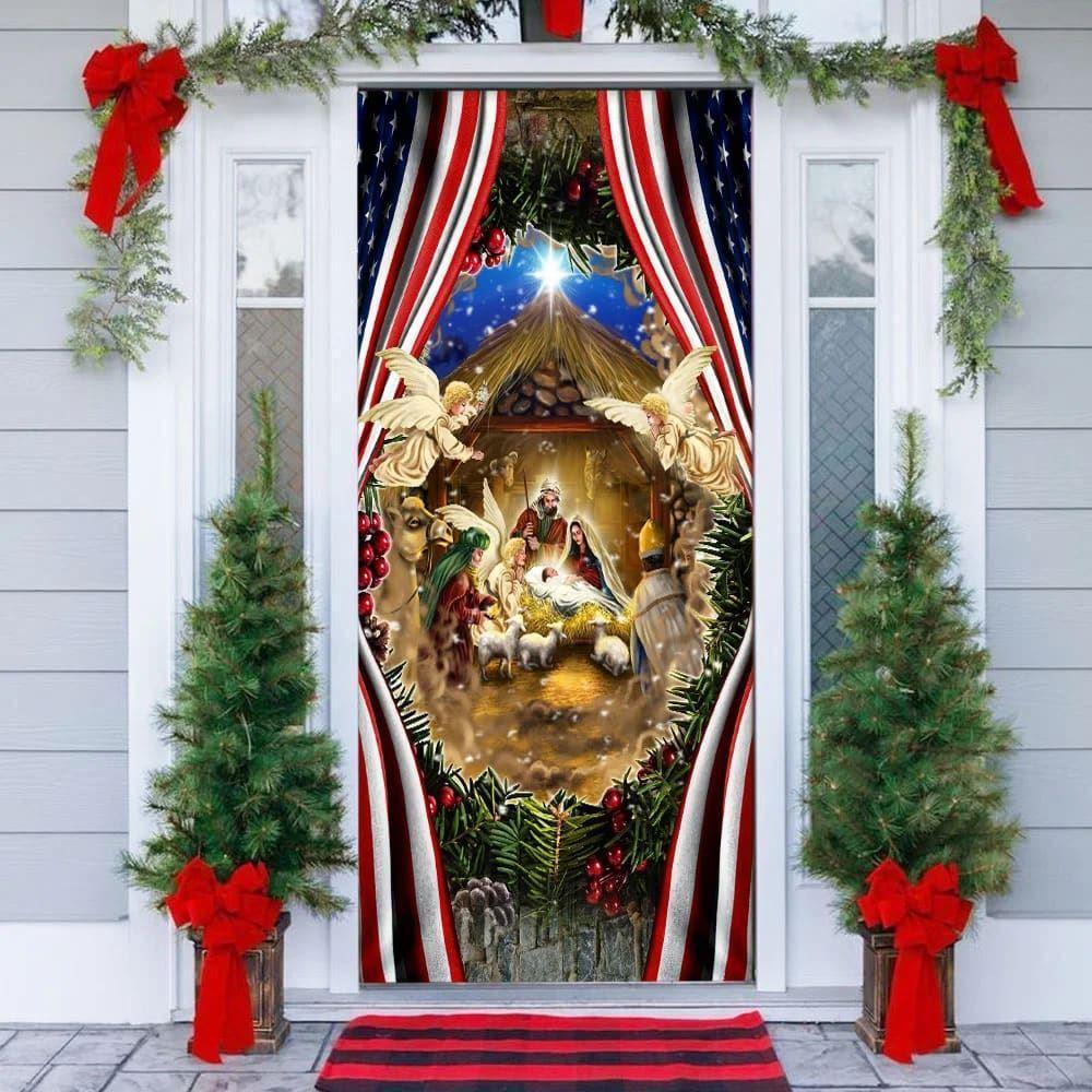 Nativity Of Jesus Christmas Door Cover, Gift For Christian