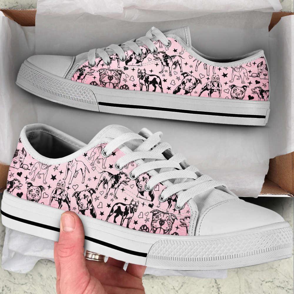 Pit Bull Dog Peeking Pattern Low Top Shoes Canvas Sneakers, Gift For Dog Lover
