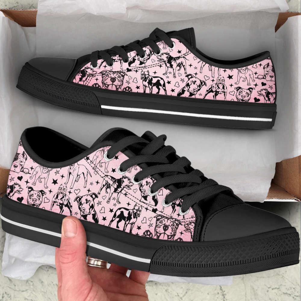 Pit Bull Dog Peeking Pattern Low Top Shoes Canvas Sneakers, Gift For Dog Lover