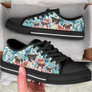 Pug Dog Flowers Low Top Shoes Canvas&hellip;