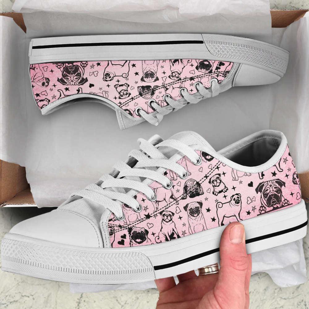 Pug Dog Peeking Low Top Shoes Canvas Sneakers Casual Shoes, Gift For Dog Lover