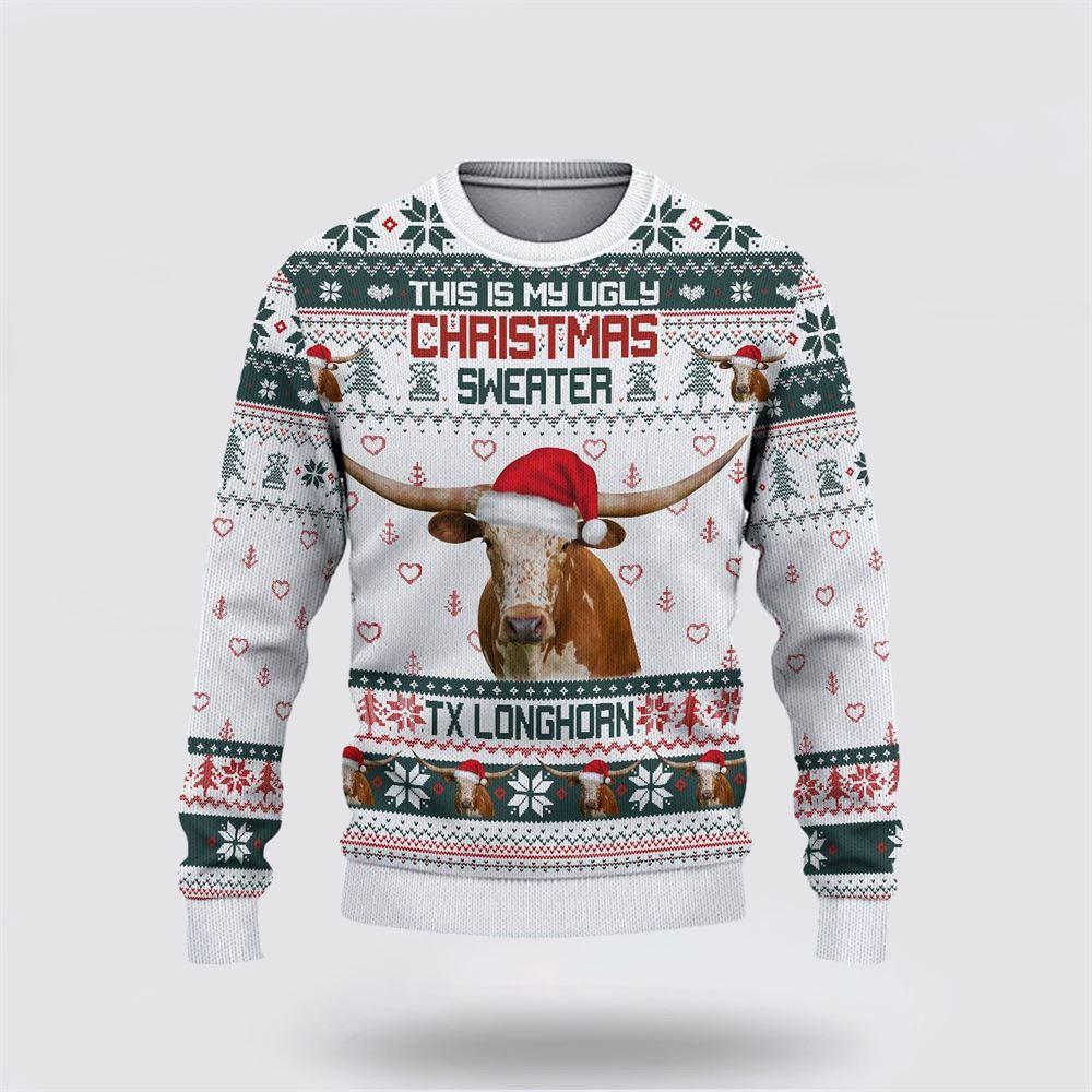 Texas Longhorn Green Merry Christmas Ugly Sweater, Gifts For Farmers