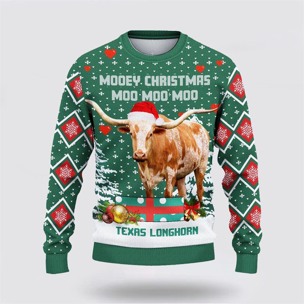 Texas Longhorn Green Merry Christmas Ugly Sweater, Gifts For Farmers, Rural Lovers