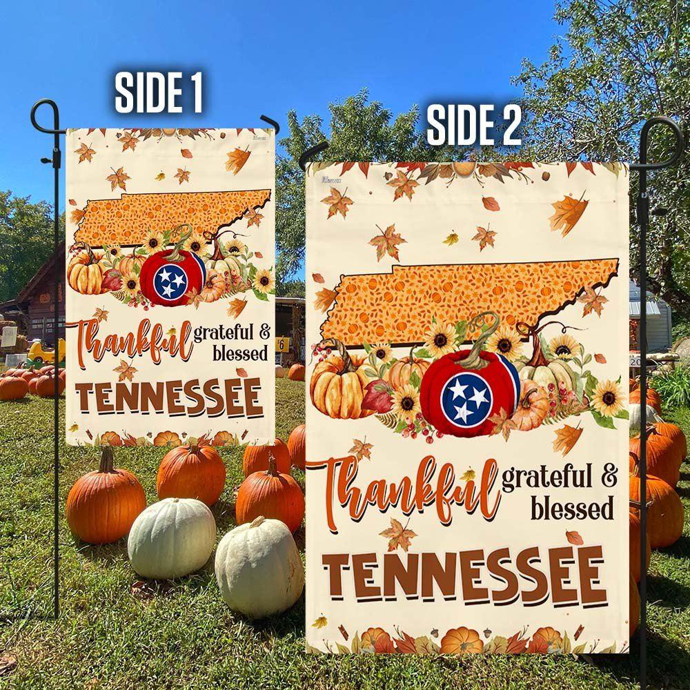 Thanksgiving Tennessee Flag Thankful Grateful And Blessed Halloween Pumpkin Fall Flag – Thanksgiving Flag Outdoor Decoration