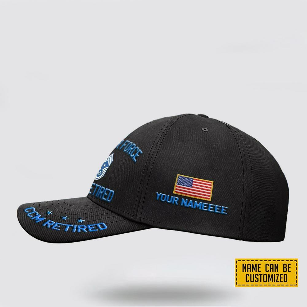 US Air Force Baseball Caps CCM Retired, Custom Air Force Hats, Personalized Name And Rank Veterans, Gifts For Military Personnel