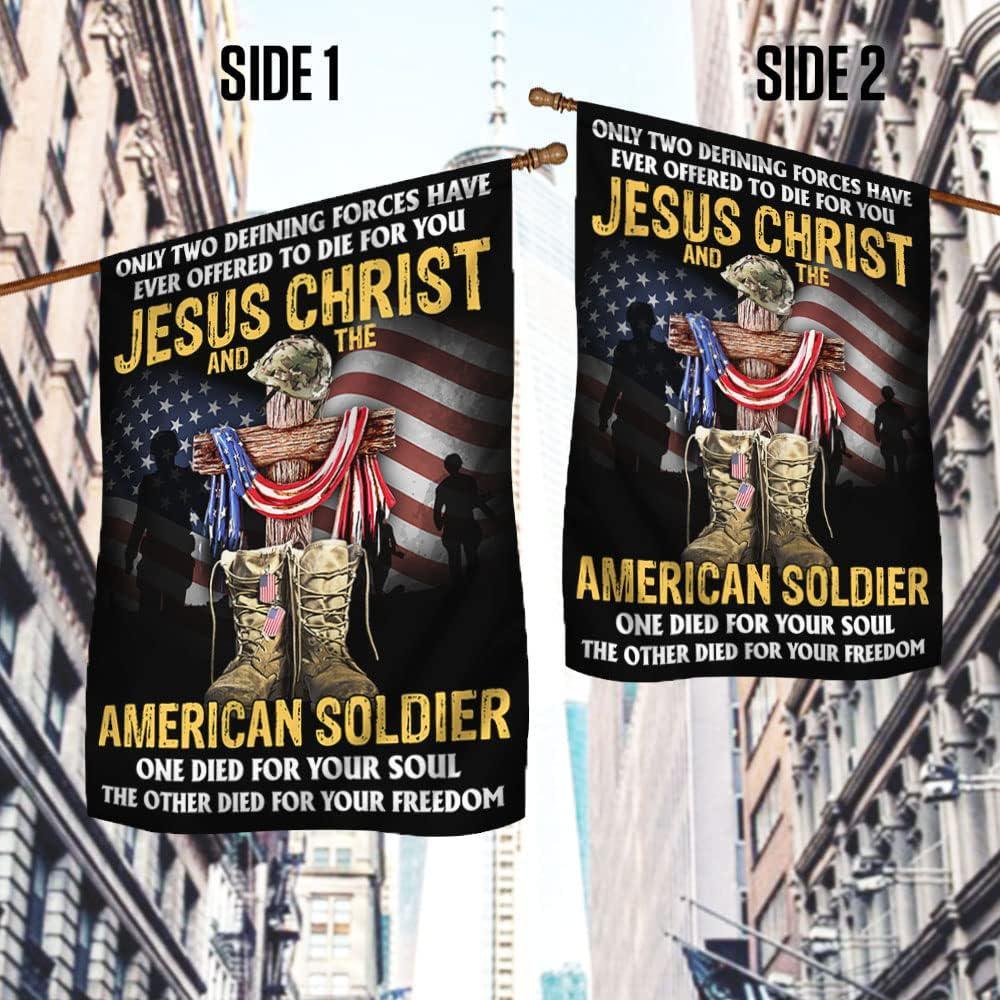 Veteran Flag, Jesus Christ And The American Soldier Flag, American Flag, Veteran Decoration Outdoor Flag