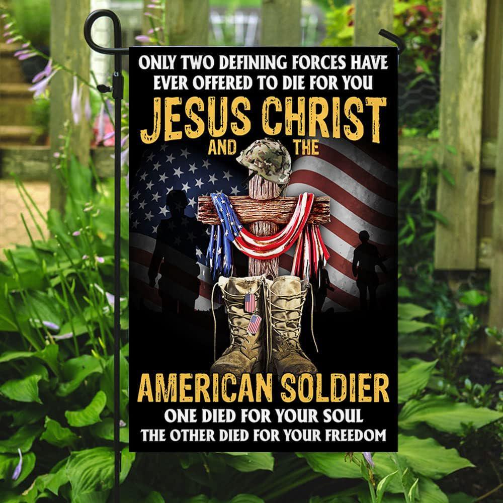 Veteran Flag, Jesus Christ And The American Soldier Flag, American Flag, Veteran Decoration Outdoor Flag