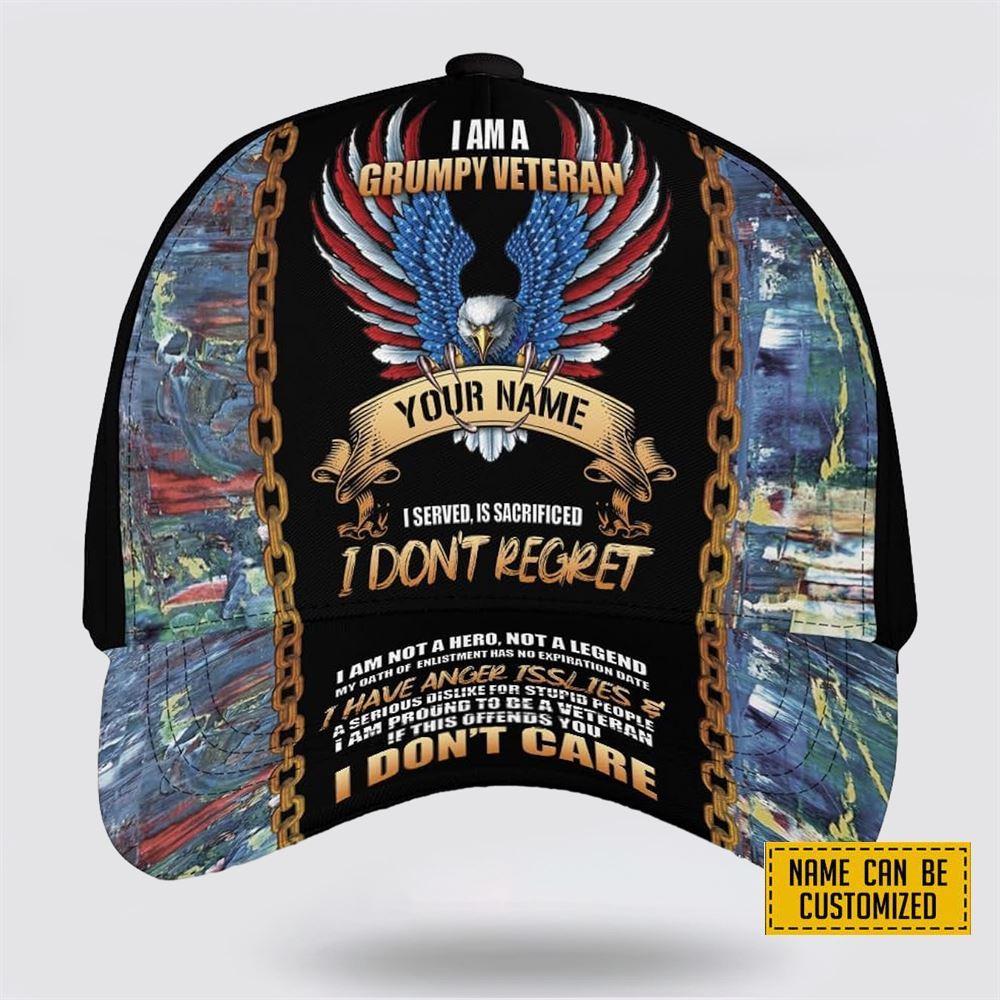 Veterans Baseball Caps I Am A Grumpy Veteran, Personalized Name Military, Custom Army Cap, Gifts For Military Personnel