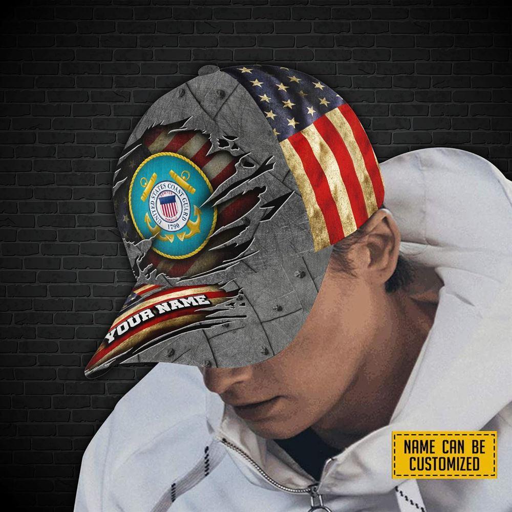 Veterans Baseball Caps Us Coast Guard 1790, Personalized Name Veteran, Custom Army Cap, Gifts For Military Personnel