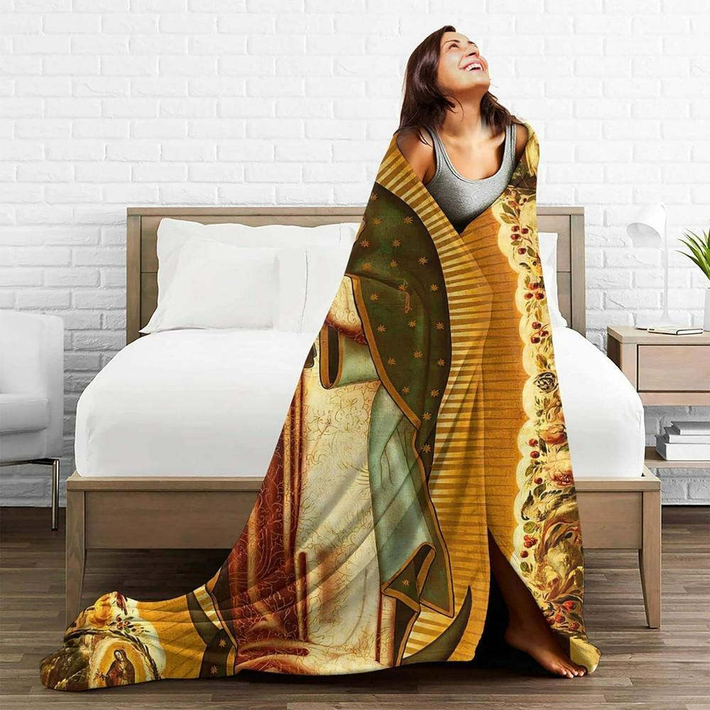 Virgin Mary Picture Christian Quilt Blanket, Christian Blanket Gift For Believers