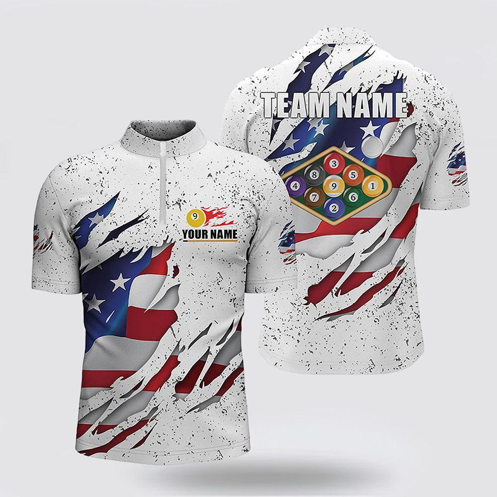 Billiard Jerseys, Custom Billiard Jerseys, Billiards Balls US Flag White Grunge Jerseys Shirts, Billiard Shirt Designs