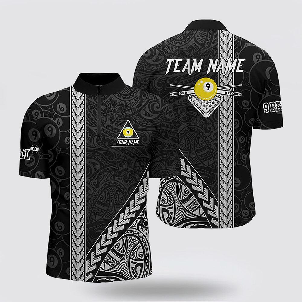 Billiard Jerseys, Custom Billiard Jerseys, Black Polynesian 9 Ball Pool Billiard Jerseys Shirts, Billiard Shirt Designs
