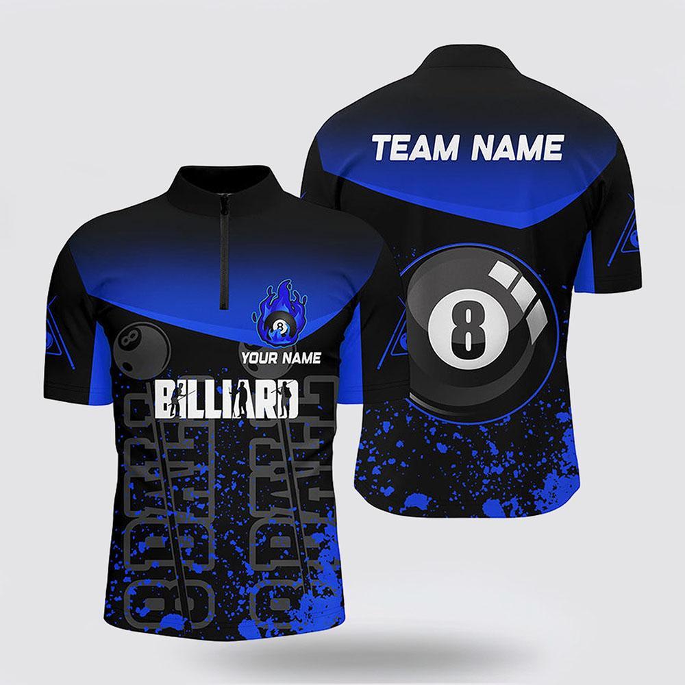 Billiard Jerseys, Custom Billiard Jerseys, Blue Fire 8 Ball Pool Billiard Jerseys Shirts, Billiard Shirt Designs