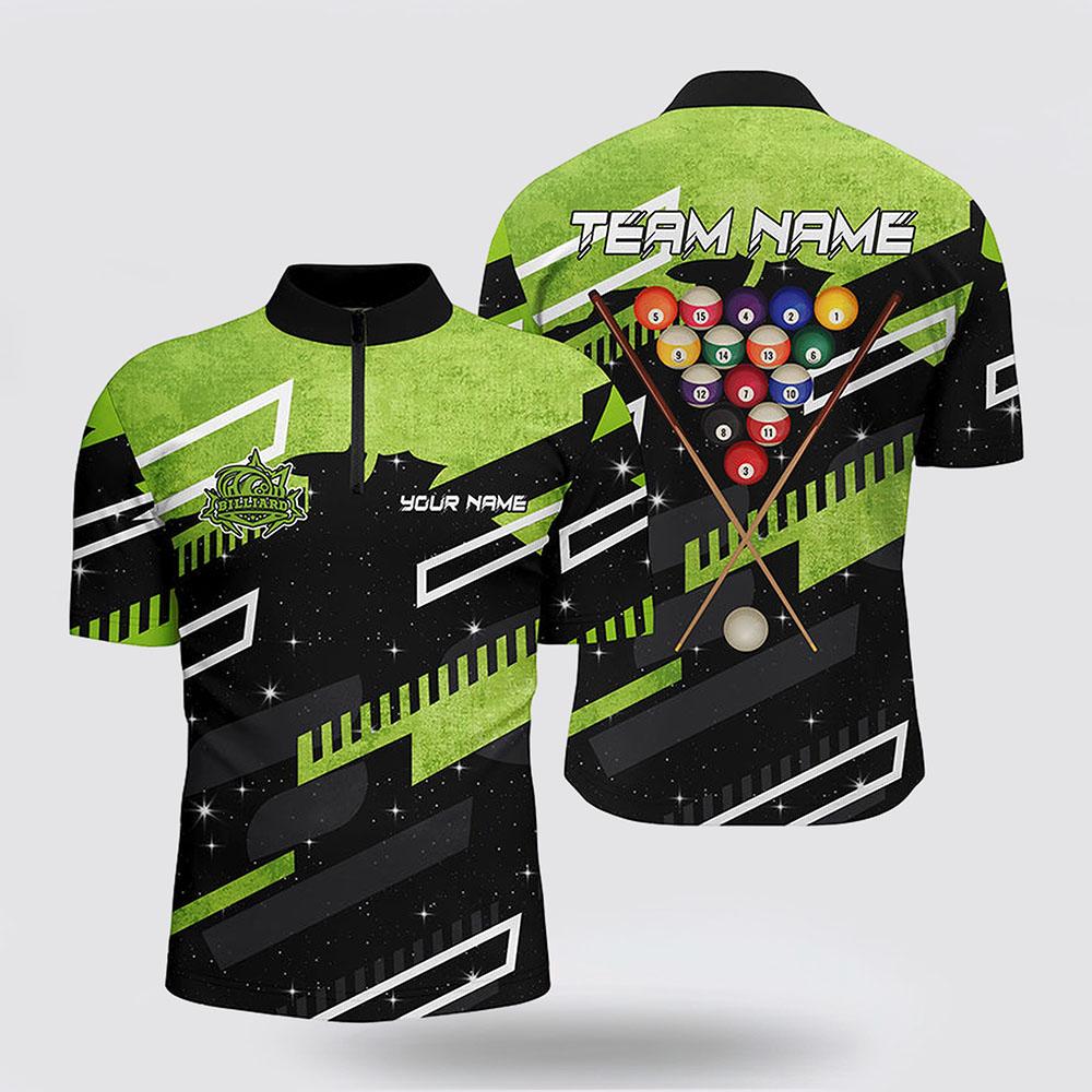 Billiard Jerseys, Custom Billiard Jerseys, Green 8 Ball Galaxy Billiards Men Jerseys Shirts, Billiard Shirt Designs