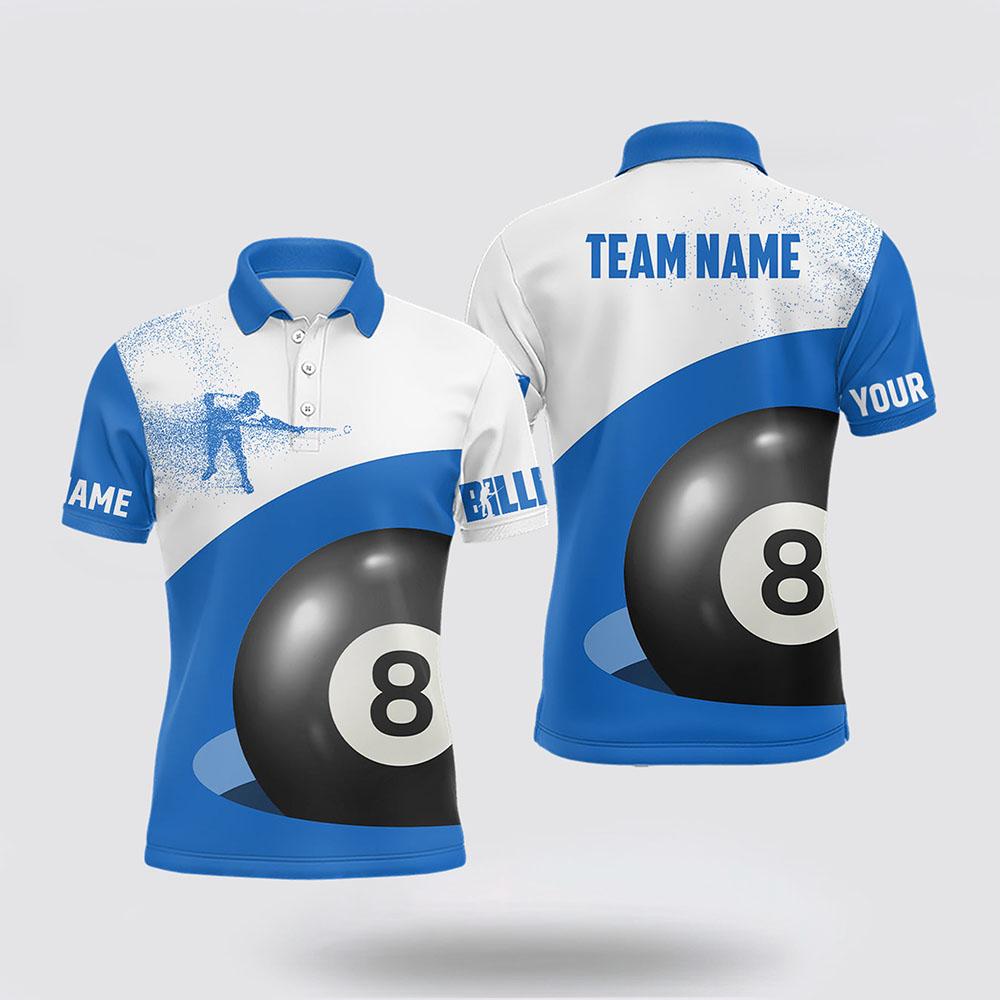 Billiard Polo Shirts, 3D Funny Billiard 8 Ball Pool Blue Polo Shirts, Billiard Shirt Designs