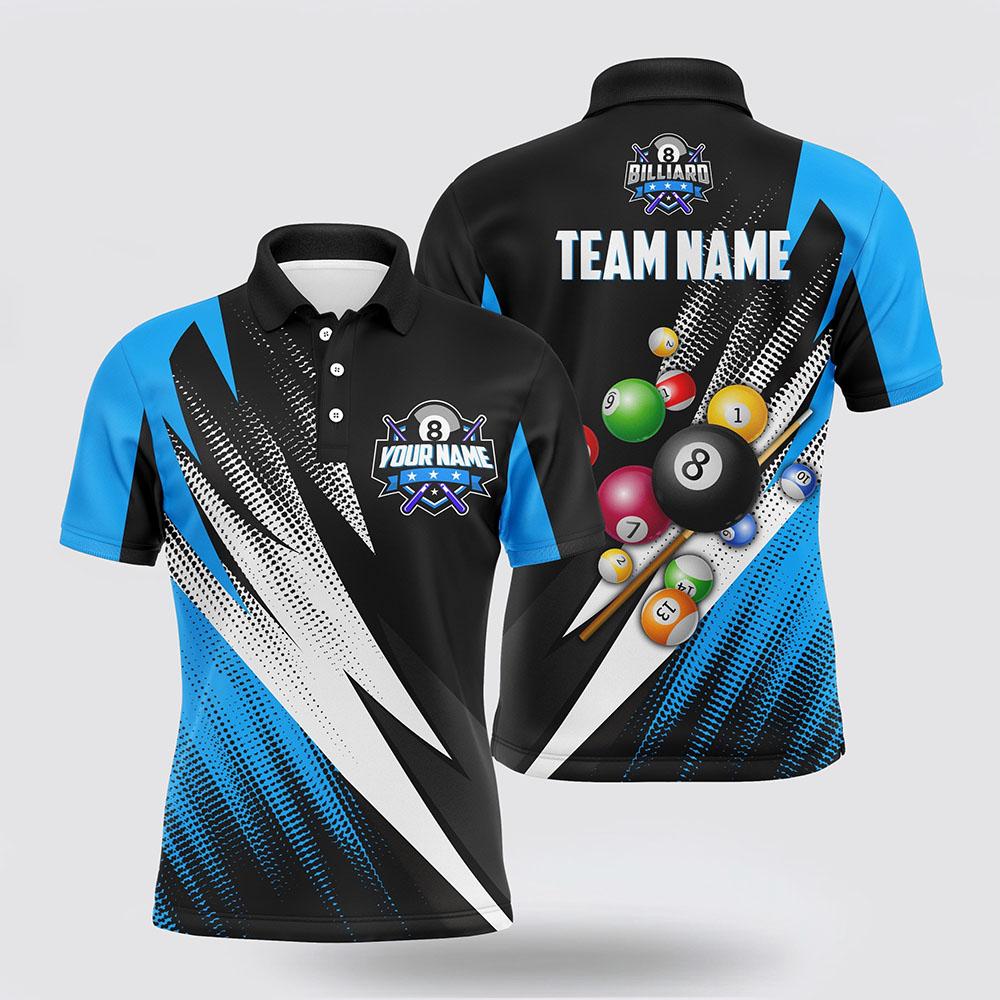 Billiard Polo Shirts, 8 Ball Pool Billiard Balls Blue 3D Polo Shirts, Billiard Shirt Designs