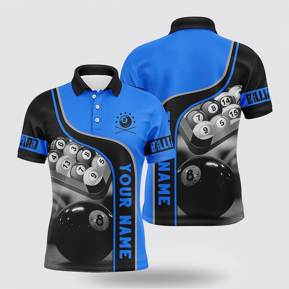 Billiard Polo Shirts, 8 Ball Pool Billiard Balls Blue 3D Polo Shirtss, Billiard Shirt Designs