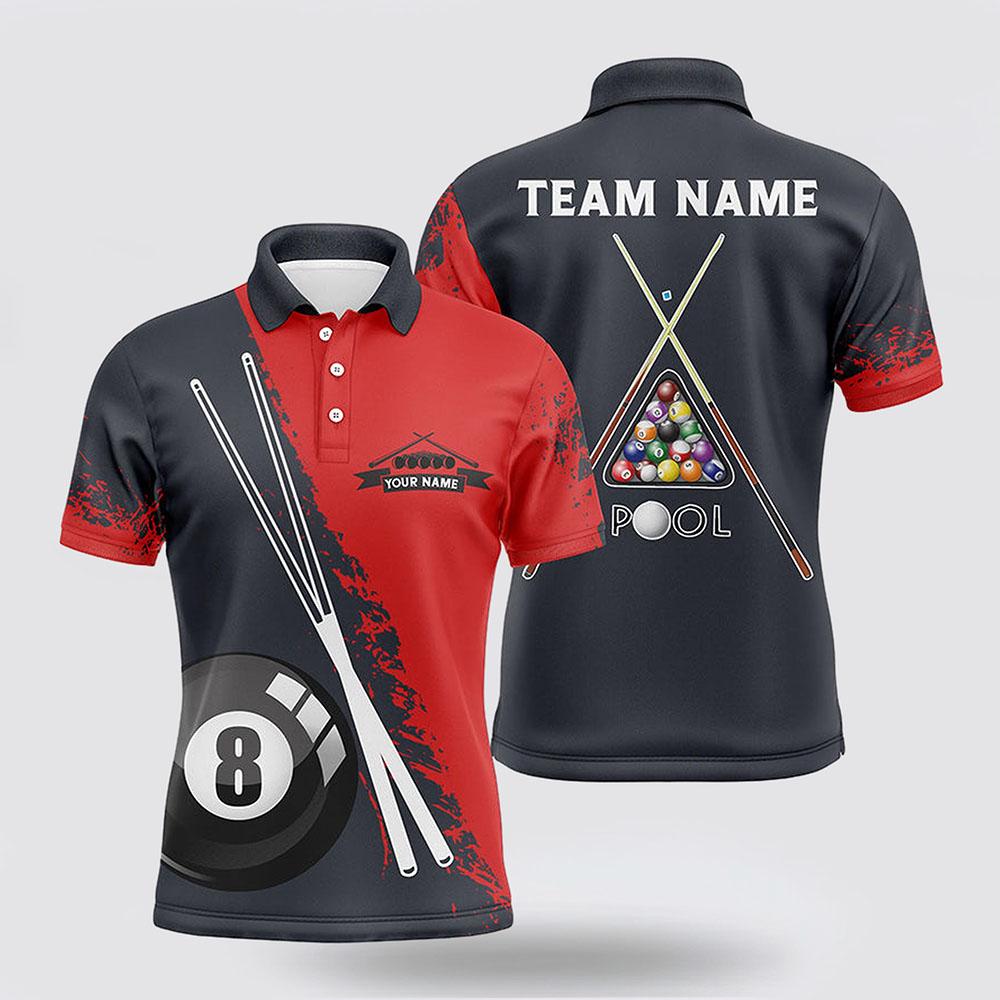 Billiard Polo Shirts, 8 Ball Pool Billiards Red Black 3D Polo Shirts, Billiard Shirt Designs