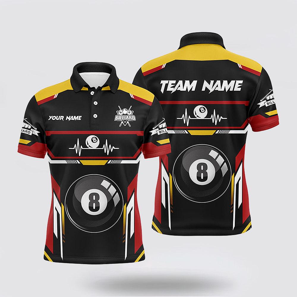 Billiard Polo Shirts, 8 Ball Pool Heartbeat Billiard Men Polo Shirts, Billiard Shirt Designs