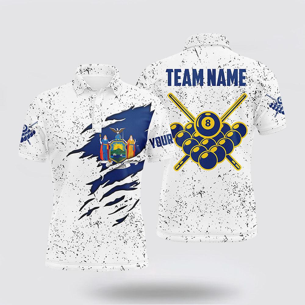 Billiard Polo Shirts, 8 Ball Pool New York Flag Billiard Men’s Shirts, Billiard Shirt Designs