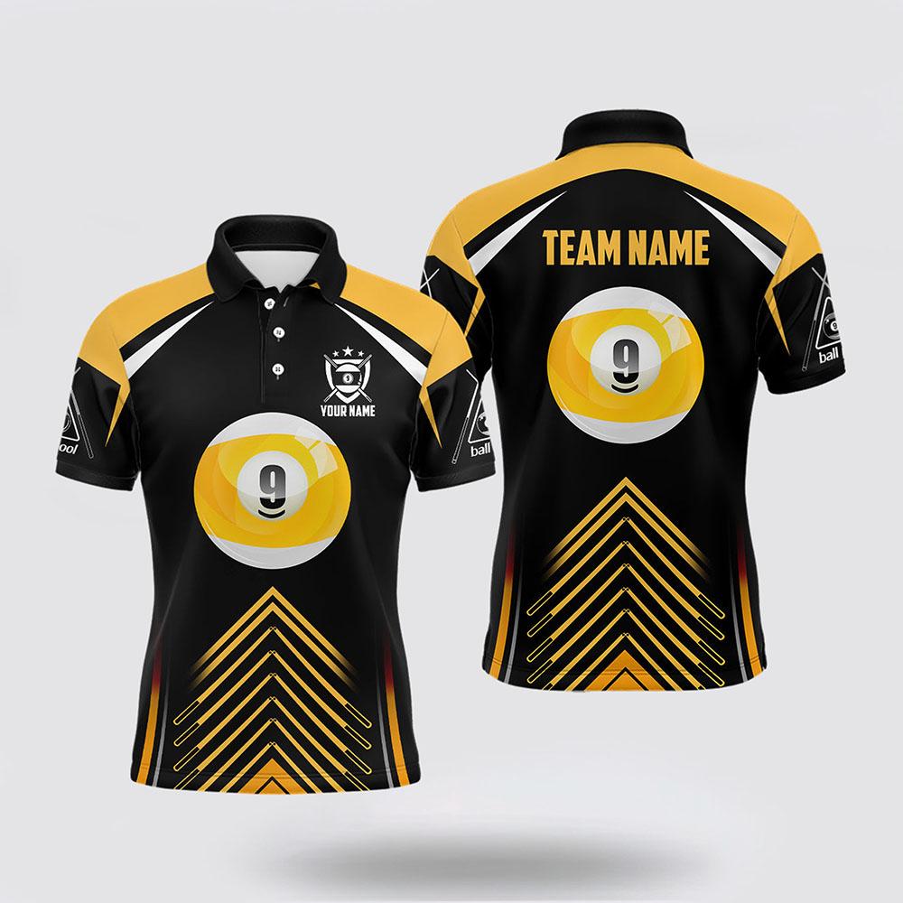 Billiard Polo Shirts, 9 Ball Black Yellow Version, Billiard Shirt Designs