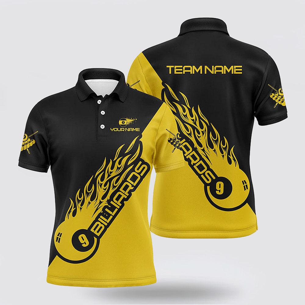 Billiard Polo Shirts, 9 Ball Pool Back Yellow Name Billiard Shirts, Billiard Shirt Designs