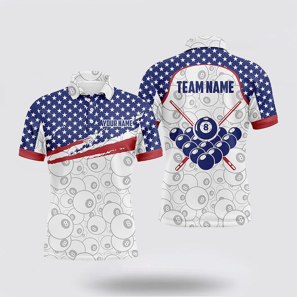 Billiard Polo Shirts, Ball 8 Pattern American Flag Billiard Polo Shirts, Billiard Shirt Designs