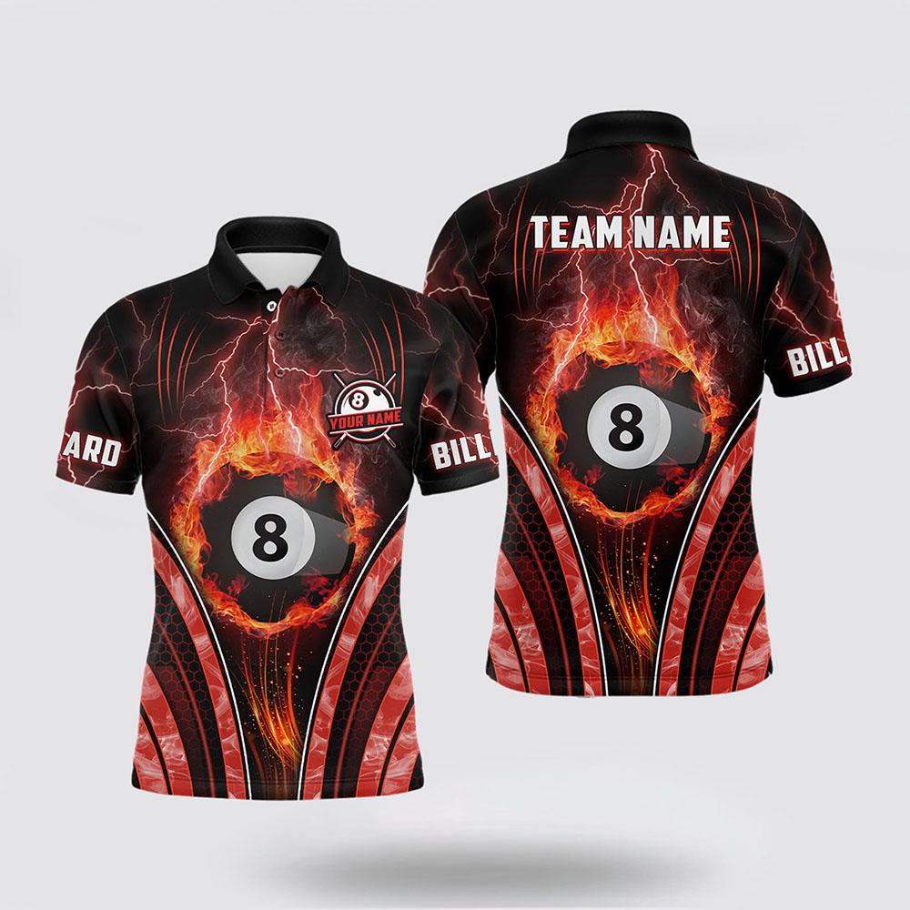 Billiard Polo Shirts, Billiard 8 Ball Flame Thunder Lightning 3D Men Polo Shirts, Billiard Shirt Designs