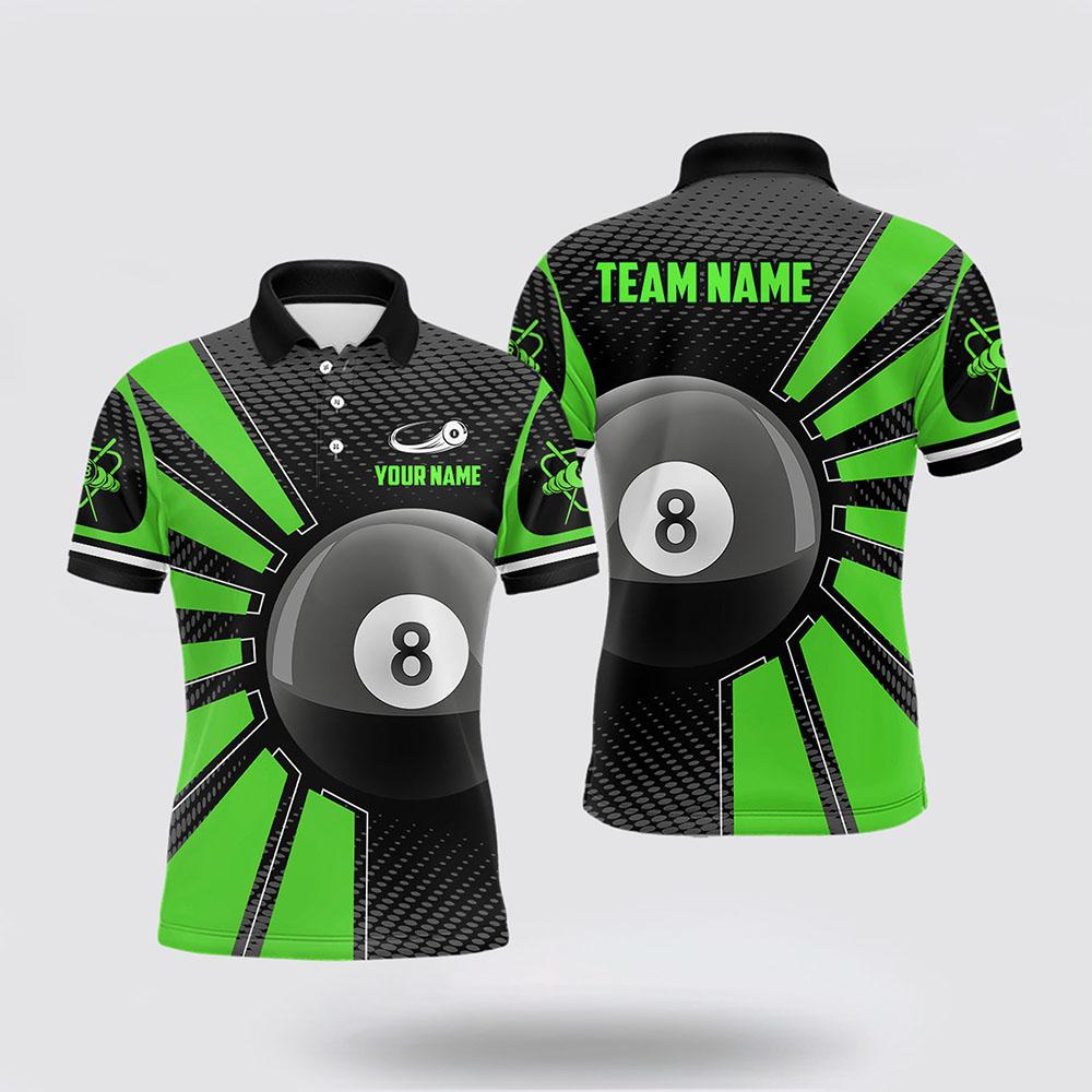 Billiard Polo Shirts, Billiard 8 Ball Green Version Name 3D Polo Shirts, Billiard Shirt Designs