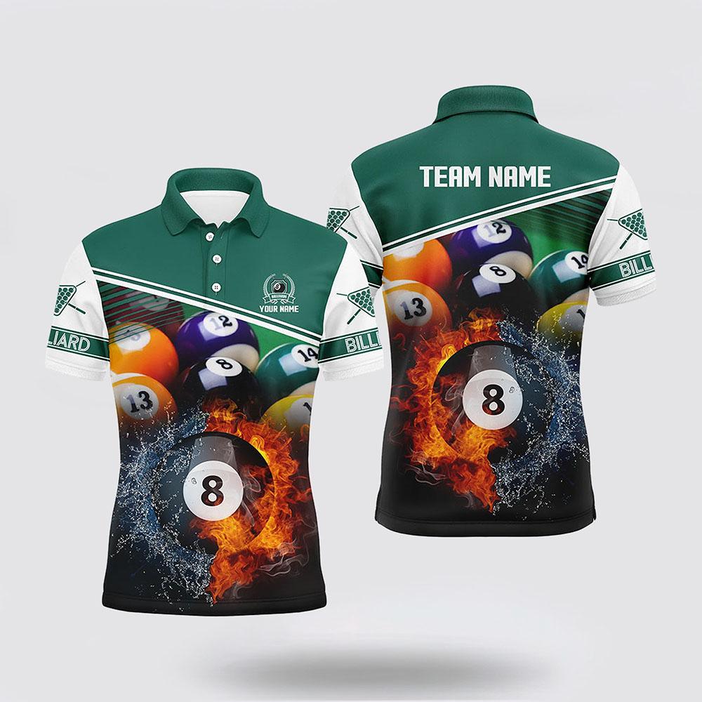 Billiard Polo Shirts, Billiard 8 Ball In Fire And Water 3D Polo Shirts, Billiard Shirt Designs