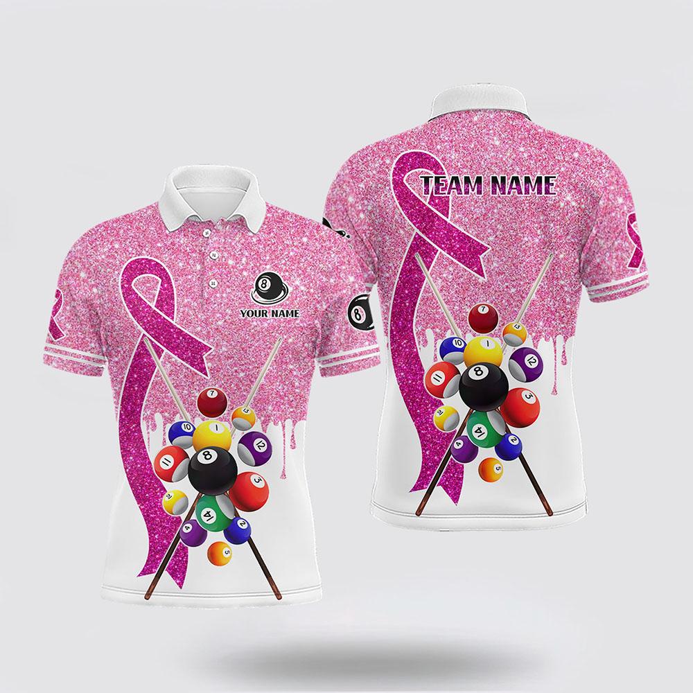 Billiard Polo Shirts, Billiard Awareness Pink Ribbon Men Polo Shirts Breast Cancer Jerseys Shirts, Billiard Shirt Designs