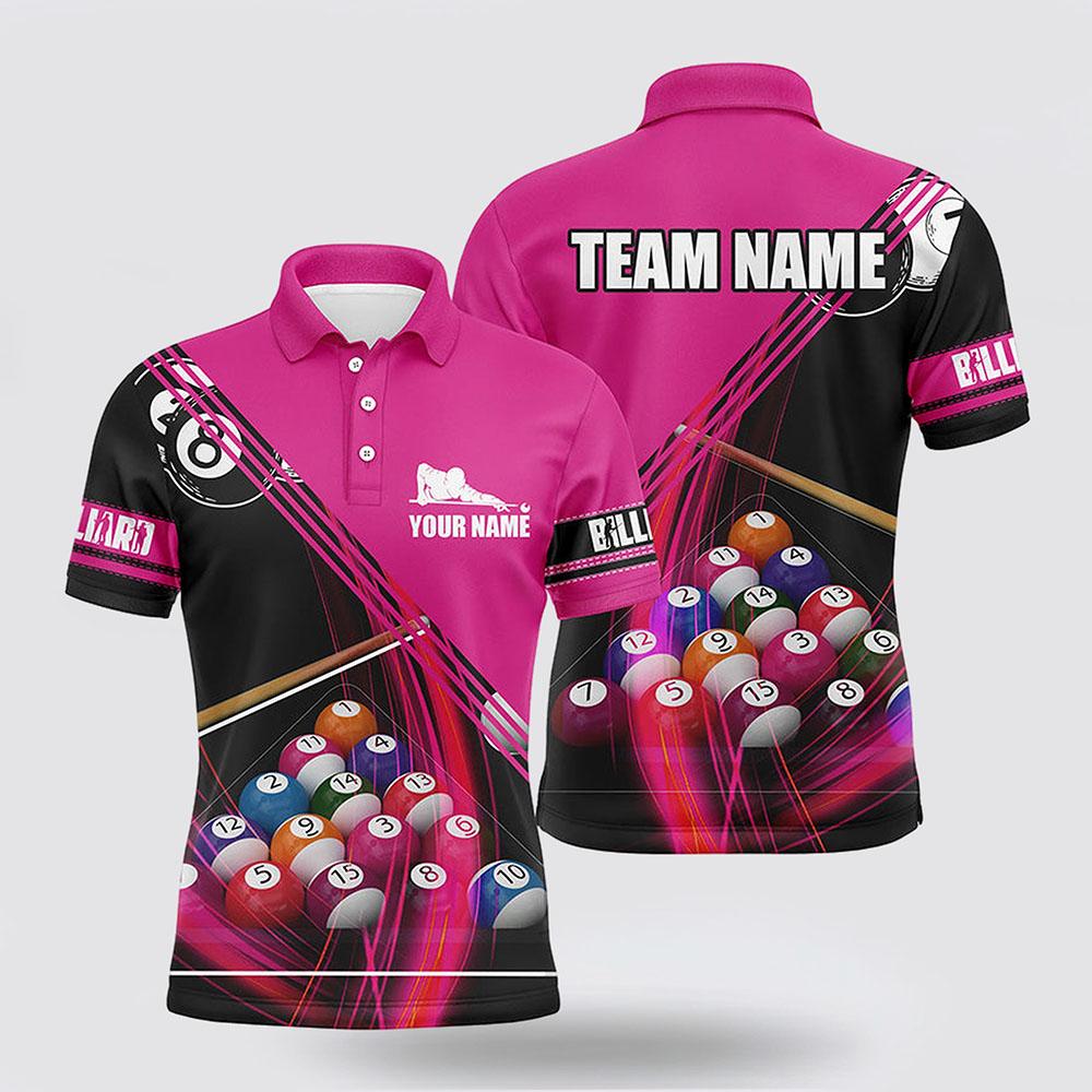 Billiard Polo Shirts, Billiard Balls Pink 3D Polo Shirts Player Billiards Pool Jerseys, Billiard Shirt Designs