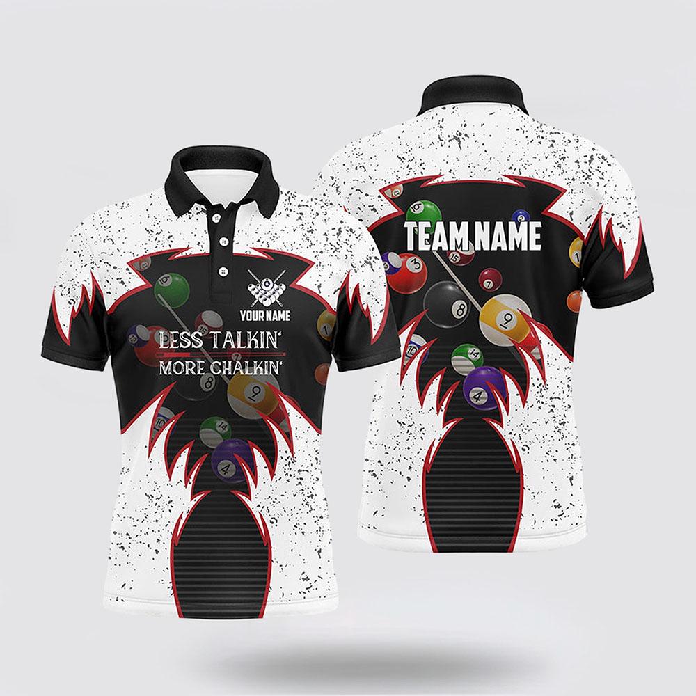 Billiard Polo Shirts, Billiard Balls White Polo Shirts Less Talkin More Chalkin Billiard Jerseys, Billiard Shirt Designs