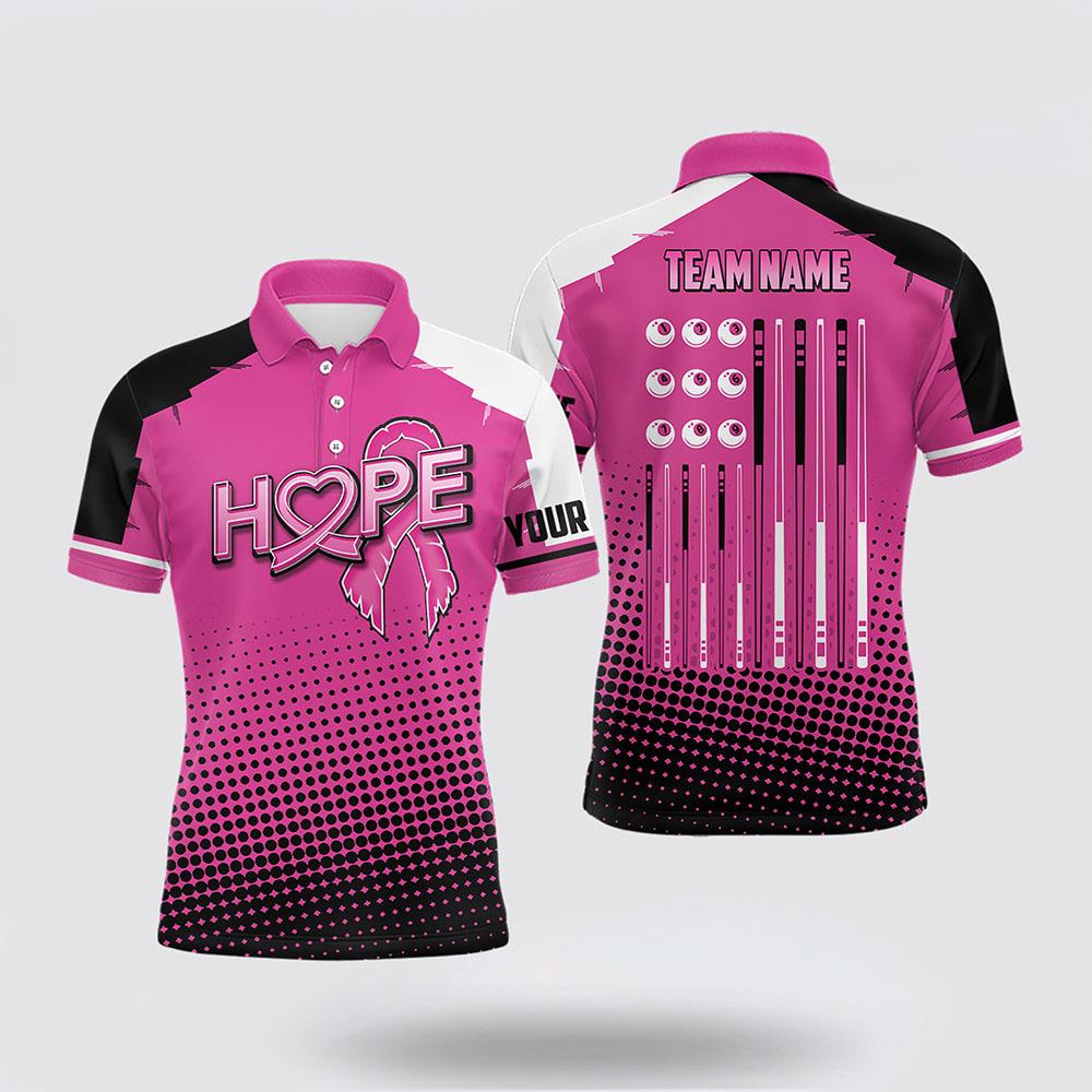 Billiard Polo Shirts, Billiard Breast Cancer Awareness Hope Shirts Pink Ribbon Pool Team Polo Shirts, Billiard Shirt Designs