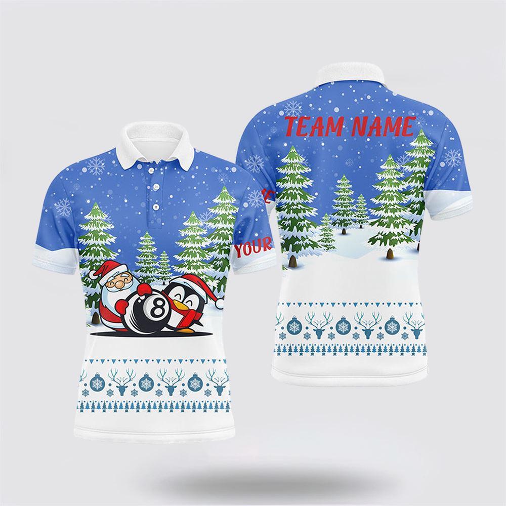 Billiard Polo Shirts, Funny Christmas Billiard Snow Pattern Custom Polo Shirts, Billiard Shirt Designs