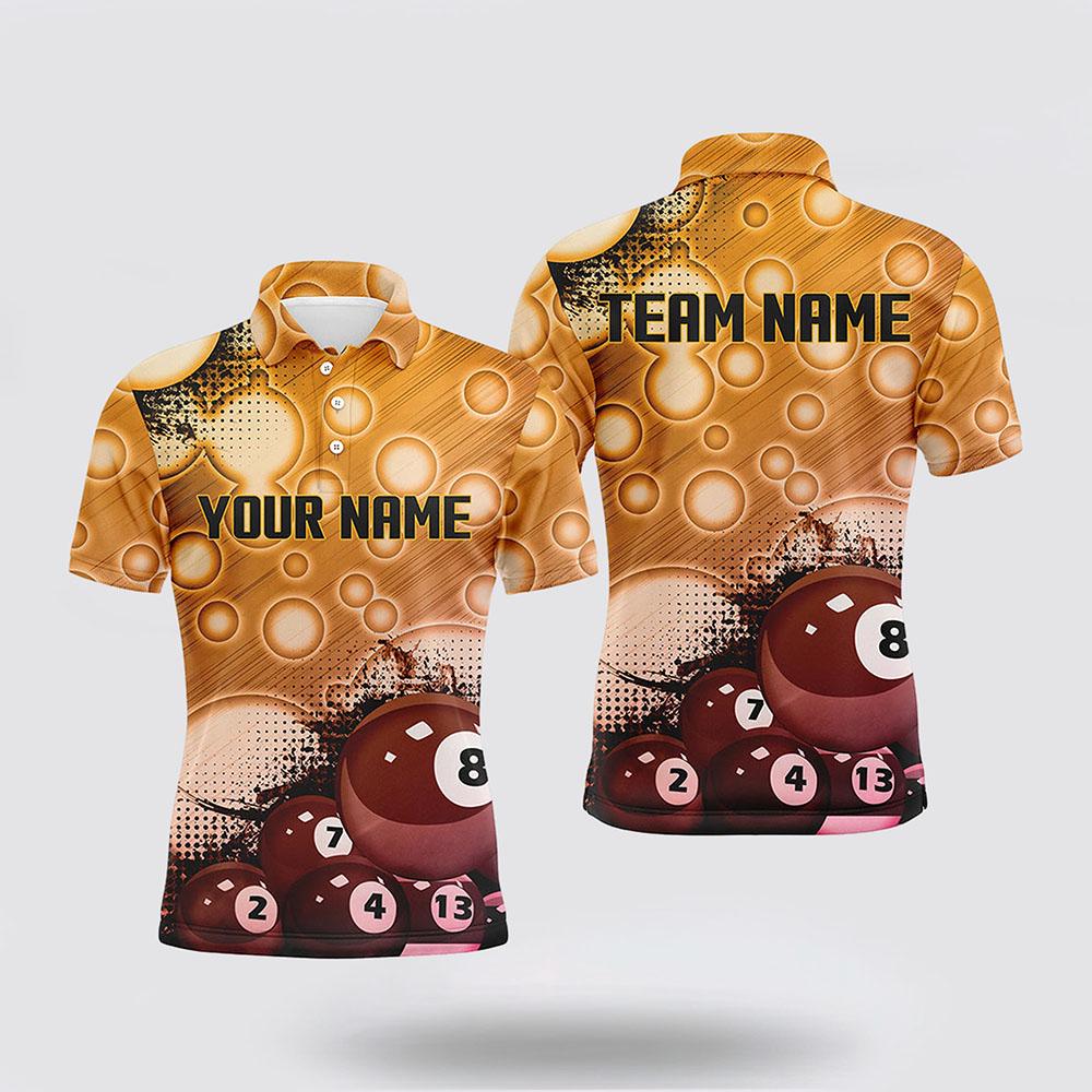 Billiard Polo Shirts, Gold Billiard Balls 3D Pattern Men’s Billiard Shirts, Billiard Shirt Designs