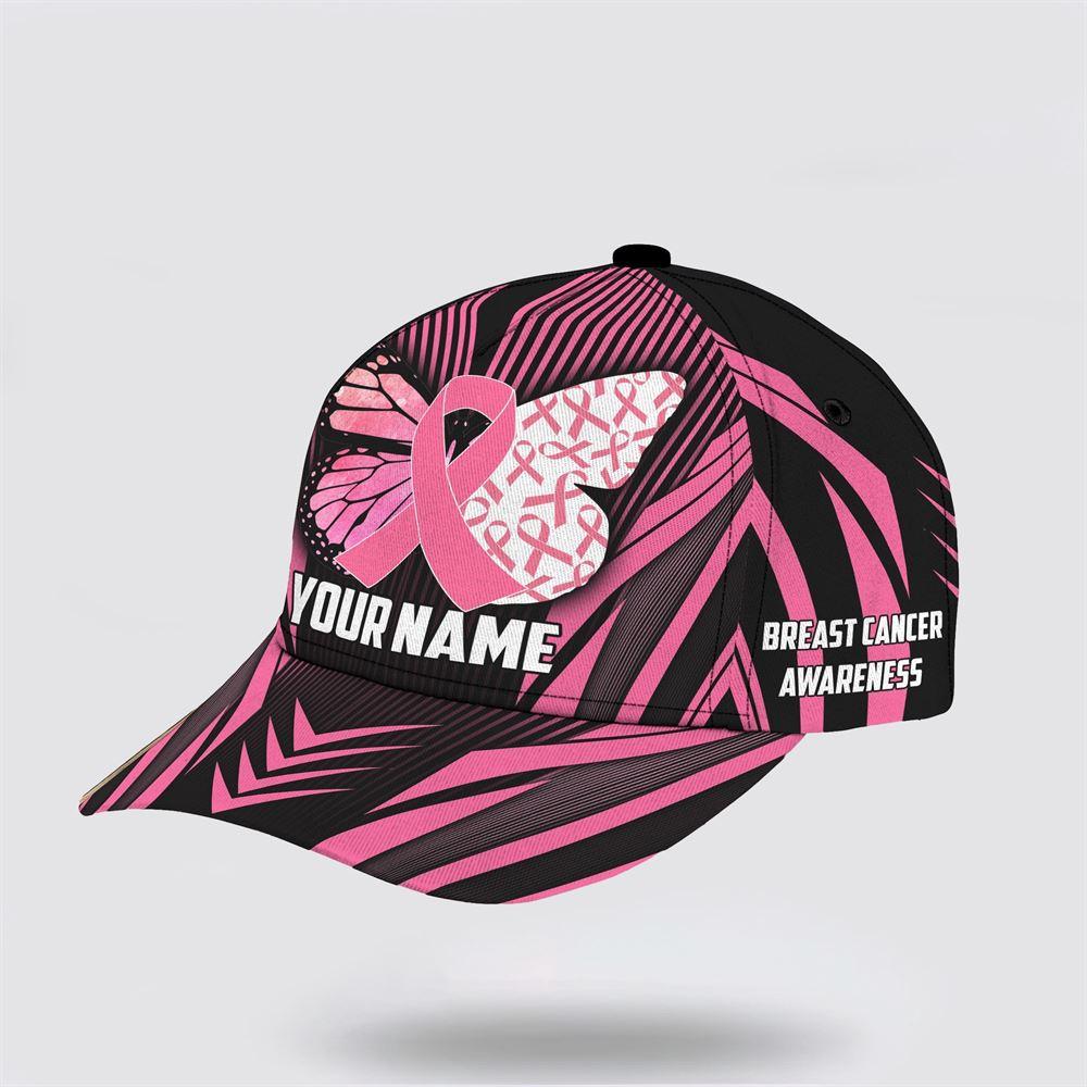 Breast Cancer Baseball Cap, Custom Baseball Cap, Butterfly Black And Pink Art All Over Print Cap, Breast Cancer Caps