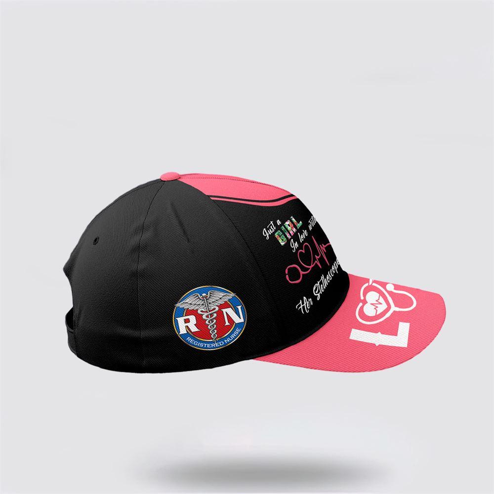 Breast Cancer Baseball Cap, Just A Girl In Love With Her Stethoscope All Over Print Cap, Breast Cancer Caps