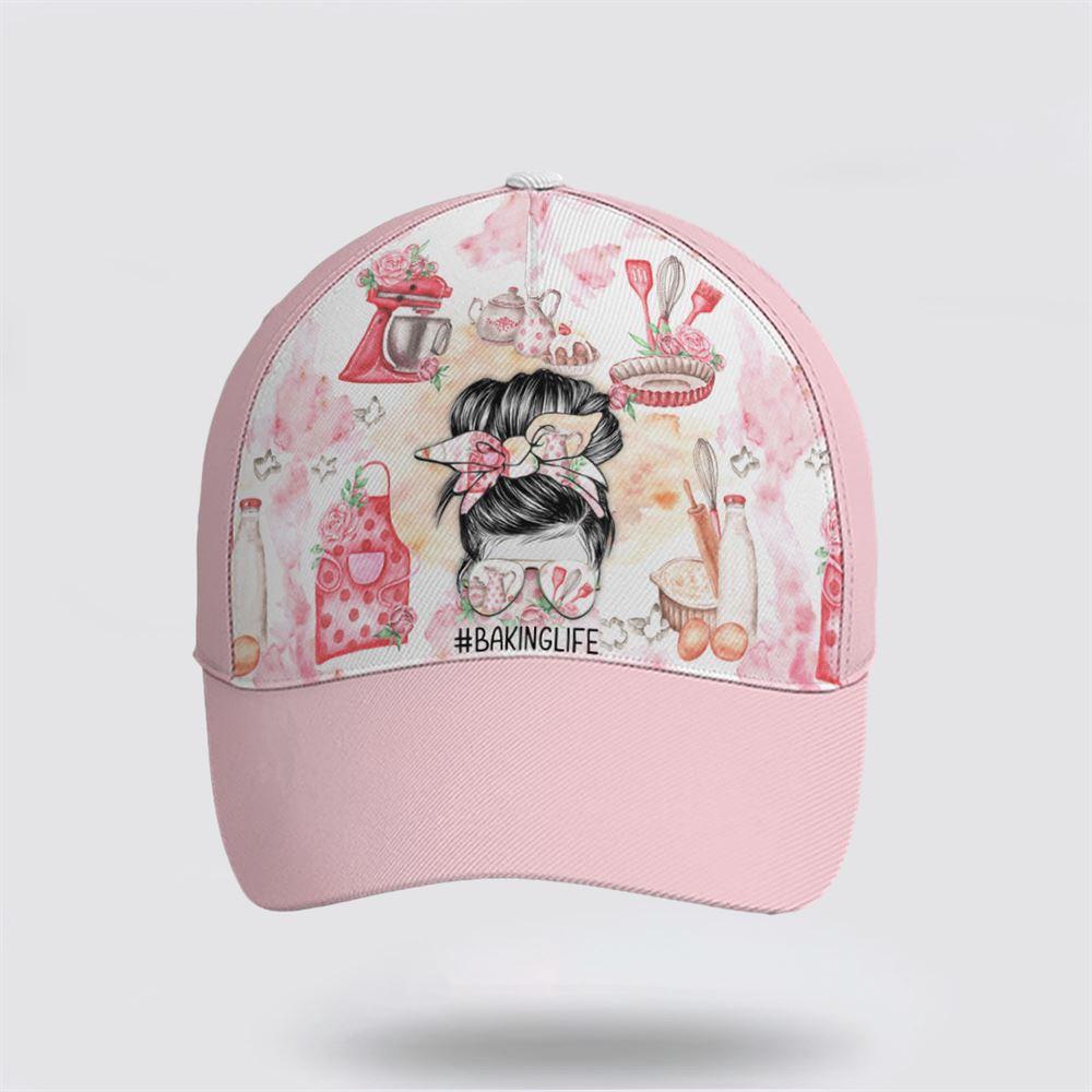 Breast Cancer Baseball Cap, Pinky Baking Life Bun Hair Mom All Over Print Cap, Breast Cancer Caps