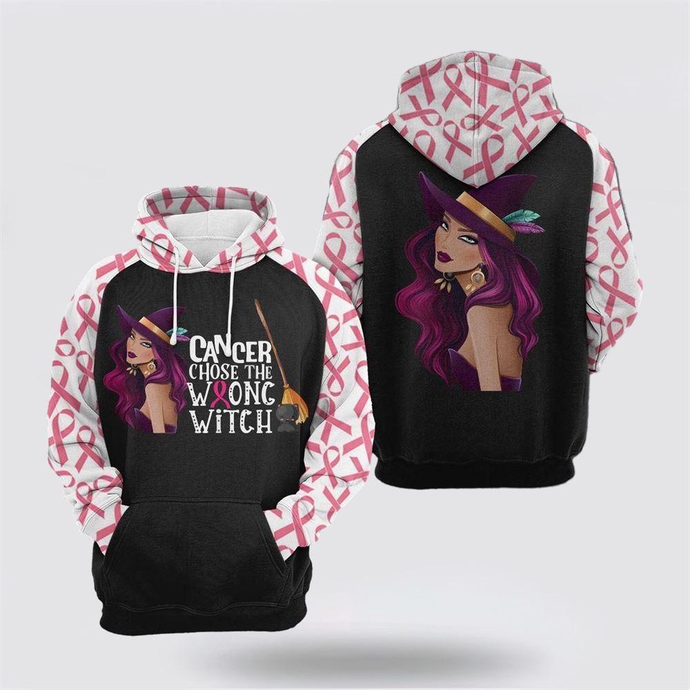 Breast Cancer Hoodie, Cancer Choose The Wrong Witch Breast Cancer Ribbon Pattern 3D Hoodie, Breast Cancer Awareness Shirts Breast Cancer Hoodie, Cancer Choose The Wrong Witch Breast Cancer Ribbon Pattern 3D Hoodie, Breast Cancer Awareness Shirts